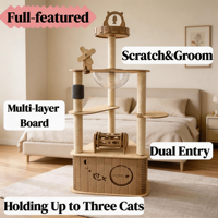 Arbre à chat personnalisé, Condo pour chat multifonctionnel, en bois écologique, design capsule spatiale, durable, avec zone de toilettage, structure multi-niveaux en carton