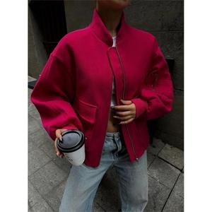 Chaqueta Bomber de Cachemira con Cierre, Color Fucsia, para Mujer, Otoño, Manga Larga, Tejido de Punto, Talla S - Product Image 4