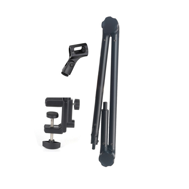 Portable Desktop Microphone Stand with 360° Rotation Metal Plastic Hybrid Design Folding Springless Arm for Live Streaming