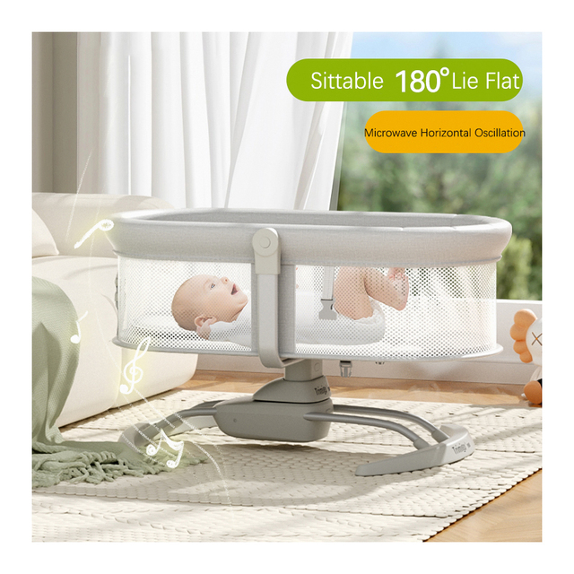 Electric Baby Chair 2in1 Crib Bassinet Swing Rocking Chair Safety 3-Speed Music Washable Mattress 5-Point Living Room Bedroom