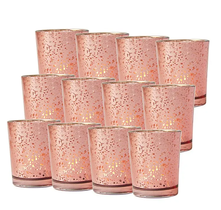 3.5oz 100ml Empty Glass Candles Jars Rose Pink Gold Glass Candle Holder for Votive Candle or Tea Light Set of 12