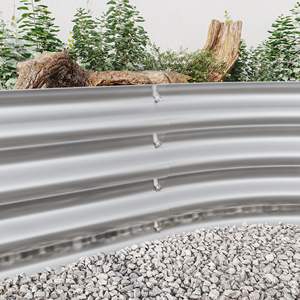 Lit de jardin surélevé DB extérieur, grand jardinière ovale en métal pour plantes, légumes et fleurs-Argent - Product Image 5