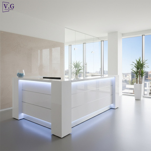 Mostrador de Recepción Moderno en Corian <span class=keywords><strong>Blanco</strong></span> Brillante con Luz LED, Personalizable, Asiento Individual para Recepción/Secretaria/Seguridad - Product Image 2