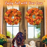 Guirlande d'automne avec fleurs et citrouilles, décoration murale pour porte et fenêtre, pour Thanksgiving et Halloween