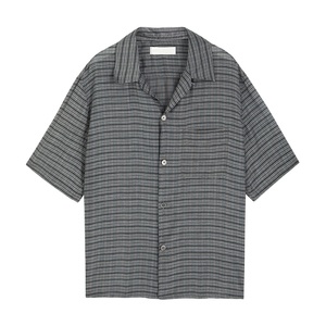 Chemise noire prêtre à manches courtes pour homme col montant décontracté Denim pour l'été pour l'église catholique Chemise pour homme - Product Image 1