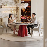 Table à manger ronde en marbre naturel de luxe italien avec plateau rotatif, idéale pour les salles à manger de villas haut de gamme et les hôtels