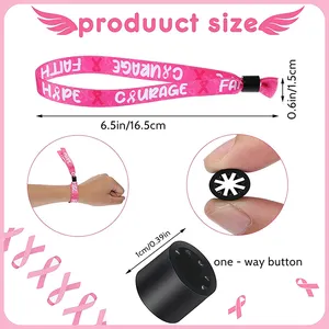 Pulsera personalizada de fábrica para mujeres, brazalete ancho de tela rosa en blanco, tejido de sorority para pacientes con cáncer de pecho
