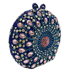 Sac de soirée de luxe rond pour femme avec strass, pochette florale en cristal, sac à main bleu rose pour mariage, soirée ou banquet - Product Image 5