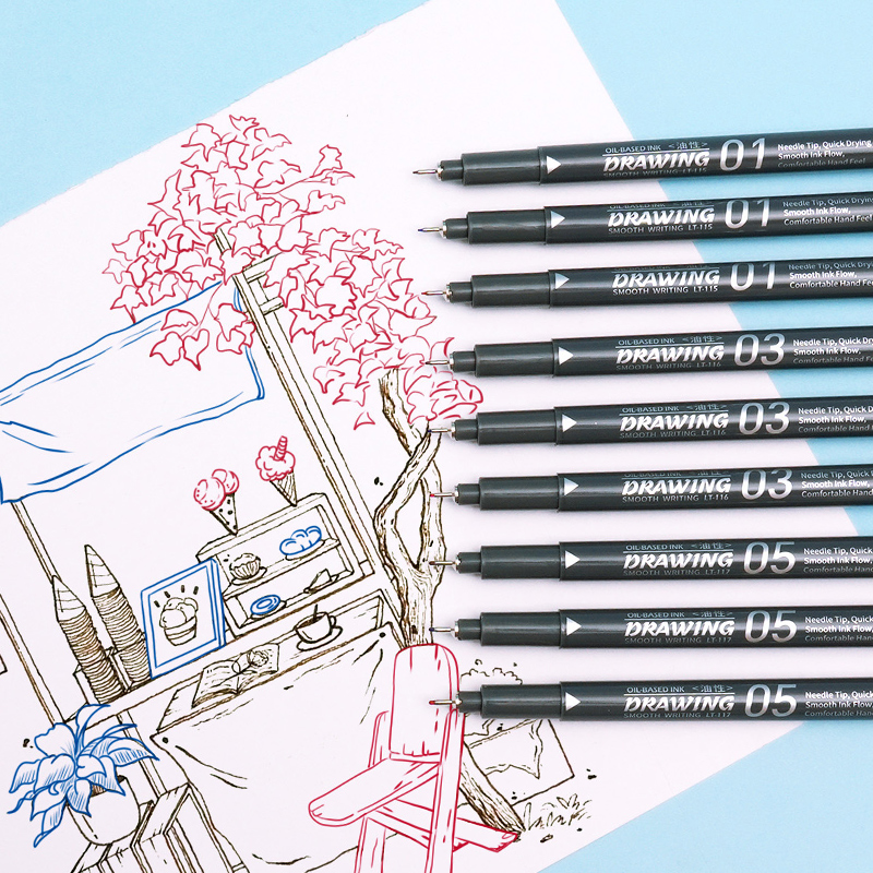 Factory Professional Artist Drawing Design Fineliner Markers Oil Based Sketch Caricature Brush&Fineliner Tips Calligraphy Pens
