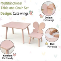 Ensemble table et chaise pour tout-petits sur le thème du papillon, avec pieds en bois massif, écologique, rose, pour chambre, école, extérieur, salon