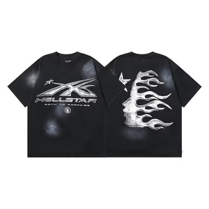 T-shirt Homme Vintage en Coton Tricoté Ample à Manches Courtes Imprimé Étoile de l'Enfer, Style Décontracté, Prêt-à-porter, Collection Été - Product Image 6