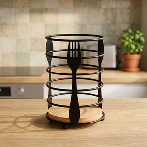 Cylindrical Metal <b>Utensil</b> <b>Holder</b> With Base Rust Resistant <b>Kitchen</b> Storage Rack Minimalist Design Standing Type - Product Image 5
