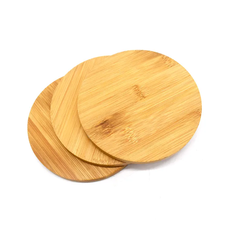 100% Natural Customized Kitchen Round Tea Cup Pads Set Bamboo Wood Placemats CoastersためDrinks