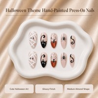 H69 Kaixin Nouvelle Arrivée Halloween Faux Ongles à Presser Français Mignons Peints à la Main Courts Amande pour l'Intérieur Fournitures pour Ongles