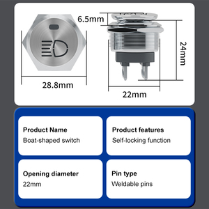 YHKJ <span class=keywords><strong>bouton</strong></span> en forme de bateau en métal 20A grand courant rond interrupteur à bascule autobloquant 22mm étanche avec lumière peut être personnalisé - Product Image 4