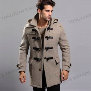 <strong>Men's</strong> Wool <strong>Duffle</strong> Cotton Hoodie Overcoat Horn Button <strong>Men</strong> Trench <strong>Coat</strong> - Product Image 2