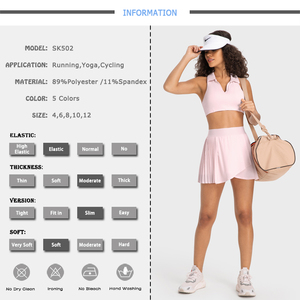 Falda Deportiva Plisada de Tenis y Golf para Mujer de Verano en Color Sólido con Bolsillos Pantalones Cortos Tipo Leggings Elásticos 2 en 1 para Correr - Product Image 2