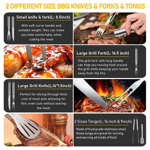 Vente en gros de 34 pièces d'accessoires pour barbecue, kit d'ustensiles pour barbecue, outils de barbecue robustes, outils de barbecue en acier inoxydable avec sac de transport - Product Image 4