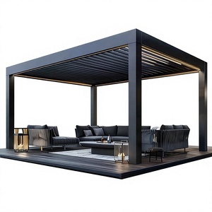 Foreign Trade Aluminum Pivoting Louvered Gazebo Outdoor Villa Garden Motorized Pergola <b>Waterproof</b> Windproof Turn the Blinds Alum - Product Image 1