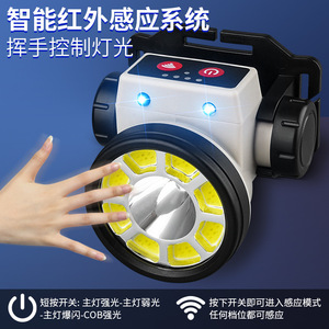 ไฟหน้าแบบ LED แบตเตอรี่แบบชาร์จไฟได้ ปรับความสว่างได้ ไฟทำงานสำหรับตั้งแคมป์กลางแจ้ง แหล่งกำเนิดแสงสีขาว ตัวเครื่องทำจากพลาสติก - Product Image 5