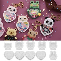 DM852 Moule en silicone pour résine époxy, motifs Chat, Lapin, Ours, Grenouille, pour boîte à sable mouvant, flacon shaker en forme de cœur, pendentif porte-clés, et kit de bijoux inclus