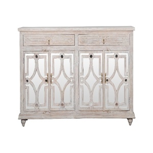 <b>Vintage</b> Solid Wood <b>Sideboard</b> Cabinet with Carved Glass Doors| Distressed WoodenBuffet Cabinet wit Drawers & Storage| Living room - Product Image 2