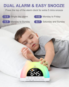Réveil pour enfants avec <span class=keywords><strong>veilleuse</strong></span> 11 couleurs, horloge d'apprentissage du sommeil pour tout-petits avec 10 sonneries et réglage de la luminosité - Product Image 6