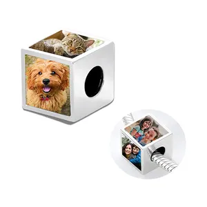 Personalized Four-Sided Three-Sided Two-Sided Photo Charm 925 Sterling Silver Customized Bead Holds 2/3/4 Images Pictures