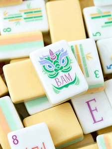 Handcrafted-Look Premium Acrylic Cloisonne Inspired Luxury Style <b>Mahjong</b> <b>Set</b> With Racks for Party Entertainment - Product Image 6