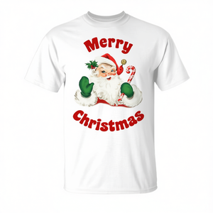 Camiseta de mezcla triple con diseño navideño tradicional de Papá Noel vintage, Feliz Navidad - Product Image 2