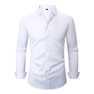 Camicie con bottoni a manica lunga di alta qualità in tinta unita elasticizzata senza rughe <span class=keywords><strong>camicia</strong></span> formale da uomo Performance aziendale - Product Image 4