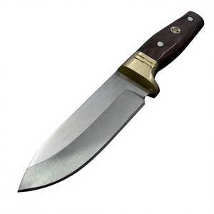Couteau à lame fixe en acier inoxydable, manche en bois, étui en cuir, couteaux de camping en plein air, bord lisse - Product Image 5