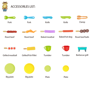 Ensemble de jeu de barbecue pour enfants, 19 pièces, ensemble de jouets de barbecue avec accessoires alimentaires, jouets de cuisine pour le camping en plein air pour enfants - Product Image 4