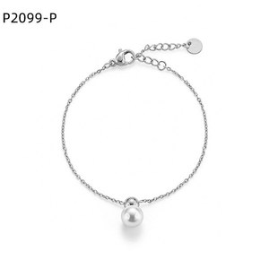Amy Amy Pearl <b>Bracelet</b> 925 Silver Faux Pearl Round White Chain Link Minimalist Women's Everyday Wear - Product Image 1