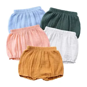 Hot Sale Summer High Quality Baby Clothes Cotton Linen Baby Shorts Pure Color Baby Bloomers