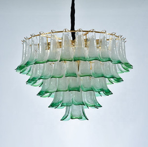 Candelabros para el hogar Italia diseño lámpara de techo de cristal de Murano gradas lámpara de araña de hoja verde redonda accesorio de iluminación para dormitorio - Product Image 4