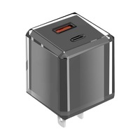 Adaptador de Carga Rápida QC3.0 de 20W, Puerto Dual A+C, Mini Cargador de Pared Transparente de Cristal Tipo-C para Laptop, Teléfono Móvil y Auriculares, Enchufe Estadounidense