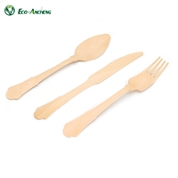 Ensemble de vaisselle jetable biodégradable en bois de bouleau au design moderne, avec cuillère, fourchette et couteau de 200 mm, idéal pour les voyages (vente en gros)