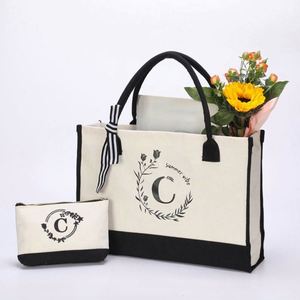 Custom Logo <b>Initial</b> Canvas Tote <b>Bag</b> & Makeup <b>Bag</b> Personalized Mothers Day Birthday Gift Shopping <b>Bag</b> Set - Product Image 6