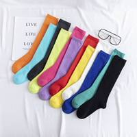 Nouvelles chaussettes longues de style coréen pour l'automne et l'hiver, chaussettes de mollet couleur bonbon, chaussettes hautes jusqu'aux cuisses