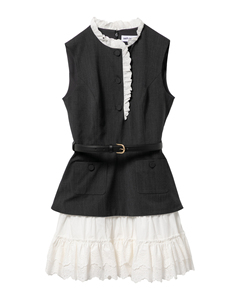Sweet Solid Ruffled Breathable Lace Vest-Dress with Digital <b>Printing</b> for Summer - Product Image 1