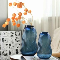 Vase en verre hydroponique haut de gamme nordique fumée gris bleu ondulation élégant Design moderne Transparent pour la décoration de salon à la maison