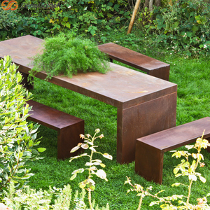 Ensemble table et banc en acier corten rustique industriel, mobilier de jardin extérieur, résistant aux intempéries, solution durable pour la terrasse - Product Image 5