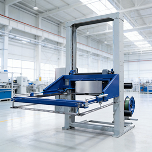 Machine d'emballage automatique de palettes haut de gamme avec entraînement à couple élevé, chargement rapide des sangles, emballage de boîtes en carton ondulé et de charges lourdes - Product Image 1