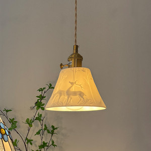 Nordic Style Brass Ceramic Pendant <b>Light</b> With Deer Pattern Led Single Head Home Decor Chandelier - Product Image 1