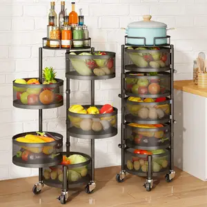 定制5层水果和蔬菜篮碗，用于厨房，带轮子上的金属顶盖金属丝篮组织器