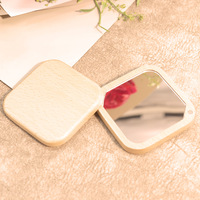 Miroir de maquillage de poche carré en bois de hêtre antique personnalisé en gros caractéristiques personnalisées