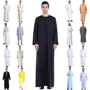 Mens Muslim Kaftan Modest Evening Dresses with Sleeves Muslim Male Prayer Clothing Pakistani Clothes Eid Jersey Shirt
