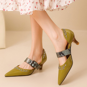 Big Size 46 Women <b>Low</b> <b>Heels</b> Stiletto Summer Side Cut Out <b>Silver</b> Mid Buckle Strap Shoes Dress Wide Fit Metal Rivets Pumps - Product Image 2