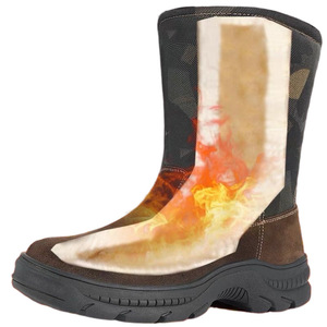 Bottes d'hiver pour hommes, doublées en peau de mouton, hautes, isolantes, semelle extérieure en caoutchouc, talon bas, bottes de moto pour l'extérieur - Product Image 5